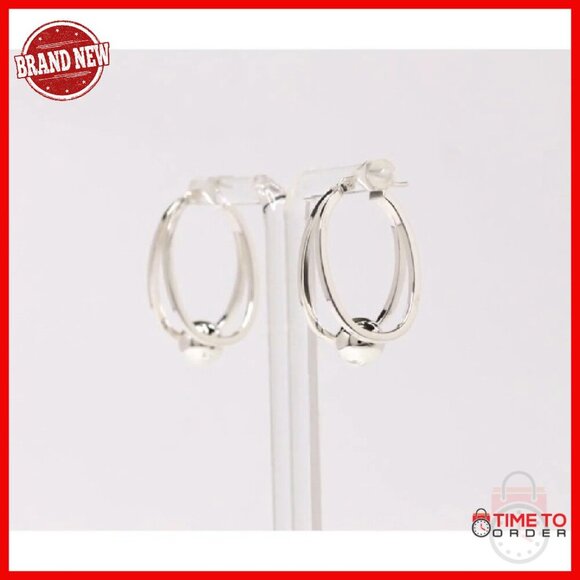 Brilliance Fine Jewelry Sterling Silver Hoop Earrings in  Sterling Silver Beaded Hoop Earrings, 30mm Sleeper Hoops, Click-Top Closure
